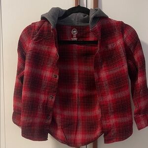 Wonder Nation Red and Black Plaid Hooded Jacket